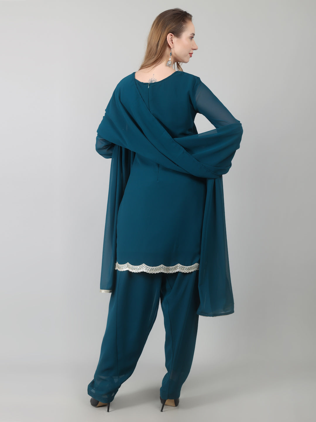 Teal Vichitra Georgette Shift Suit Set