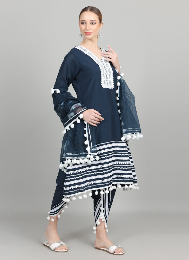 Navy Blue Silk Shift Suit Set