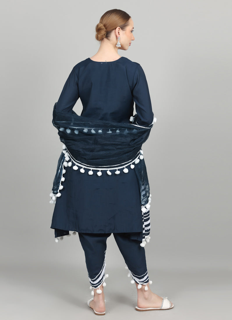 Navy Blue Silk Shift Suit Set