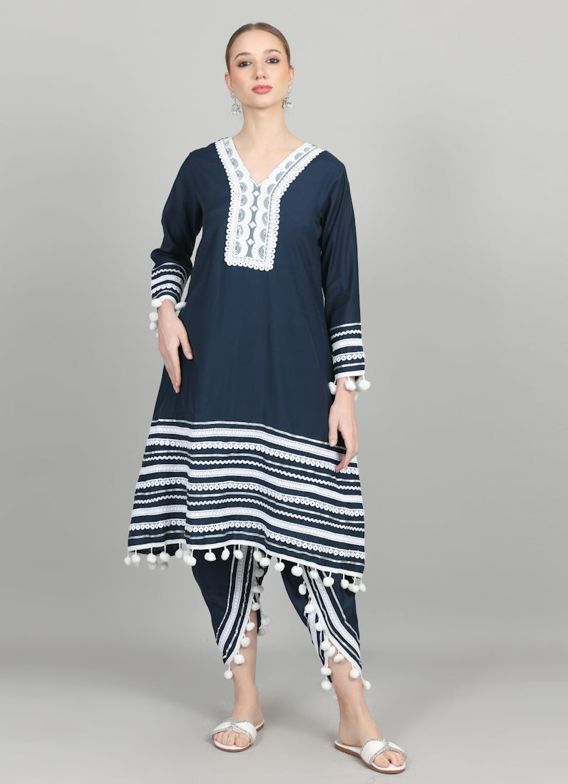 Navy Blue Silk Shift Suit Set