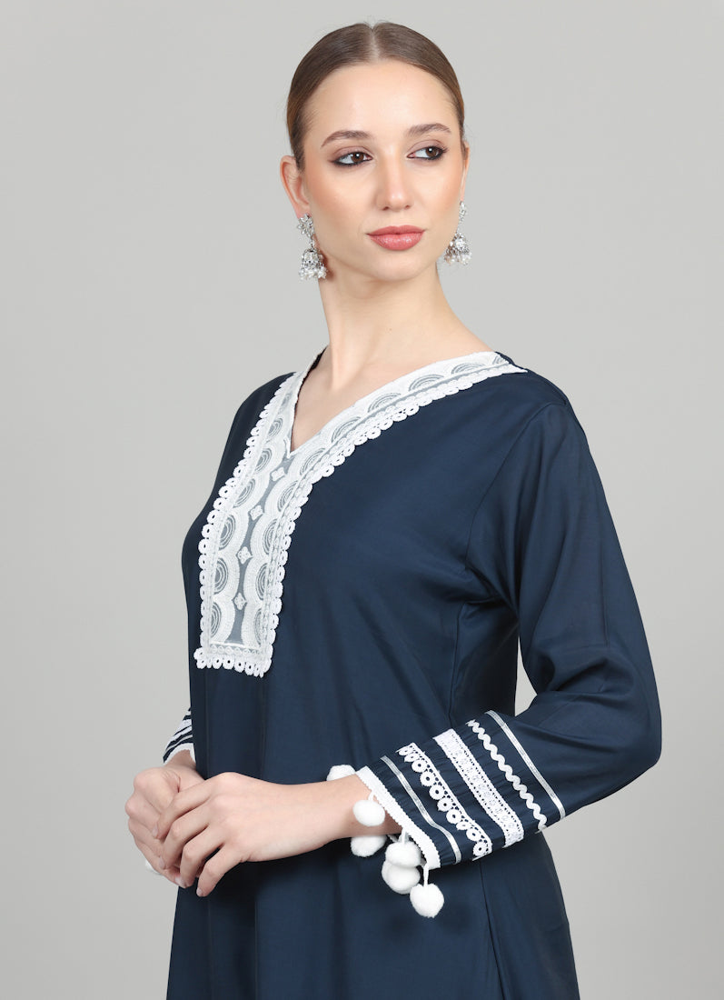 Navy Blue Silk Shift Suit Set