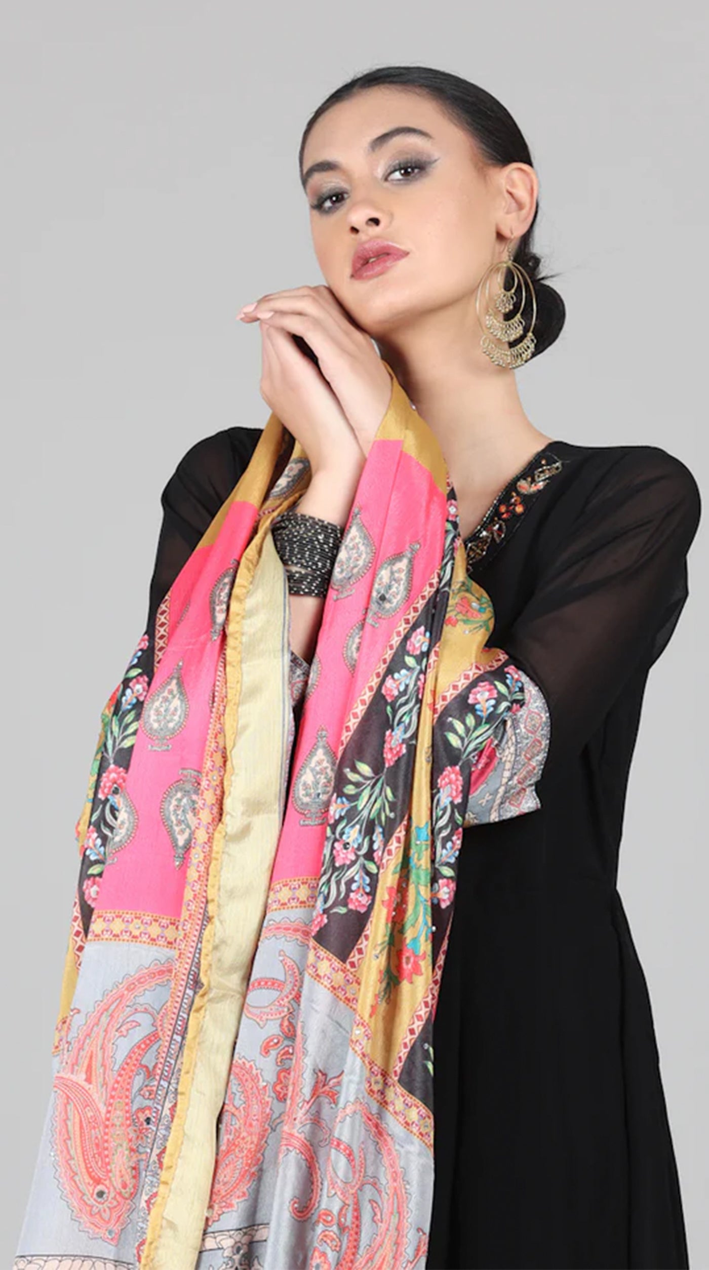 Black Georgette Multicolour Printed Duaptta Suit Set