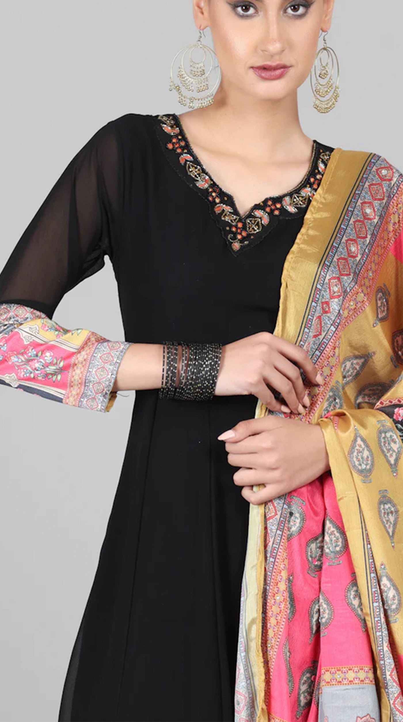 Black Georgette Multicolour Printed Duaptta Suit Set