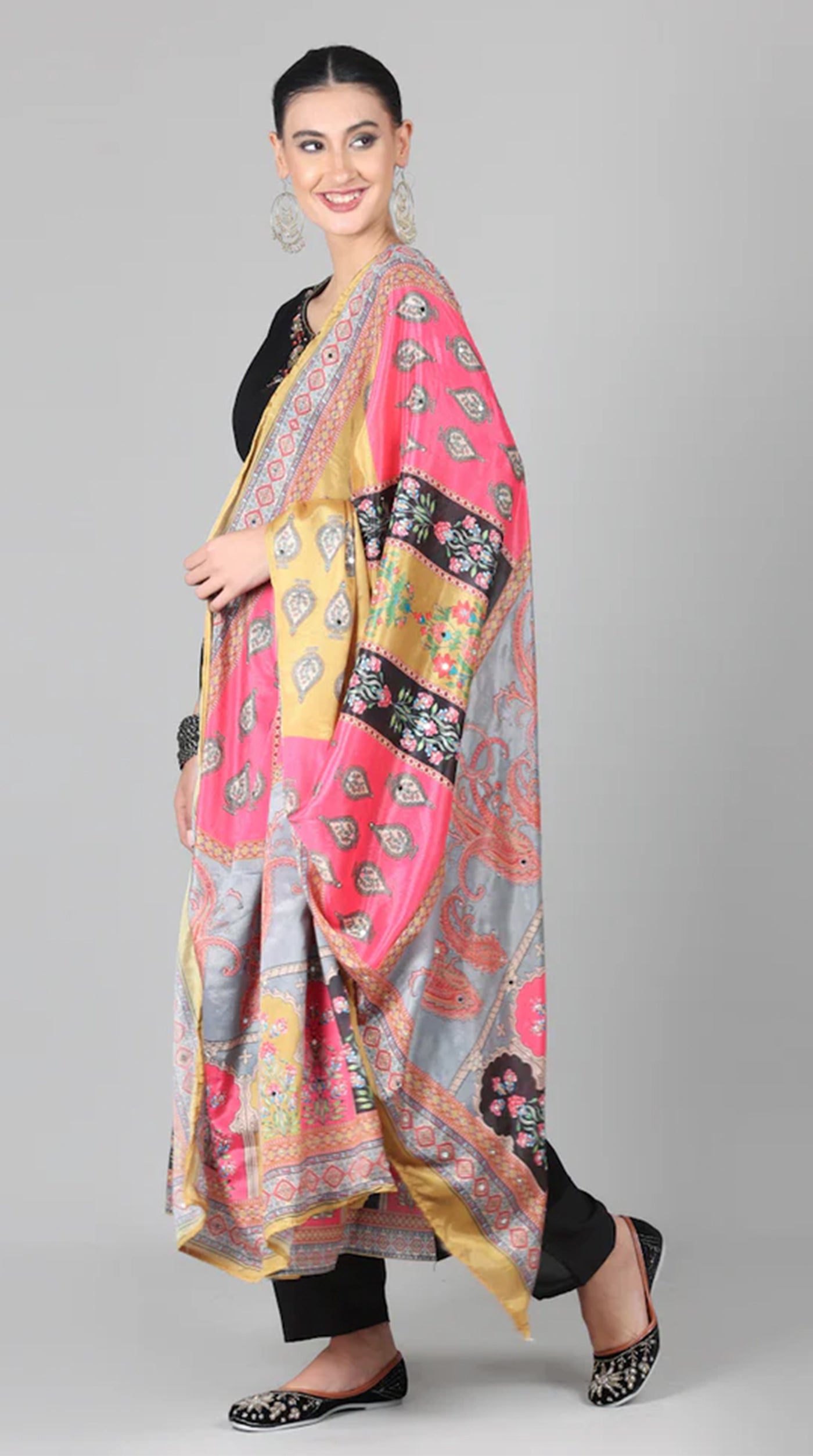 Black Georgette Multicolour Printed Duaptta Suit Set