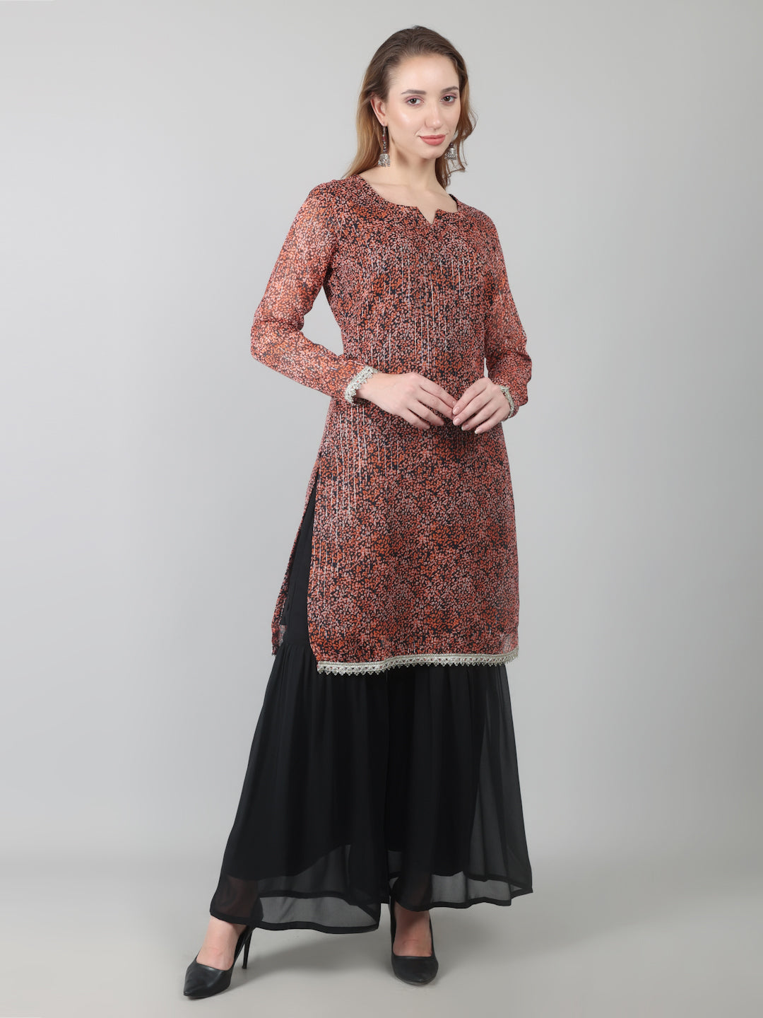 Rust Georgette Lurex Suit Set