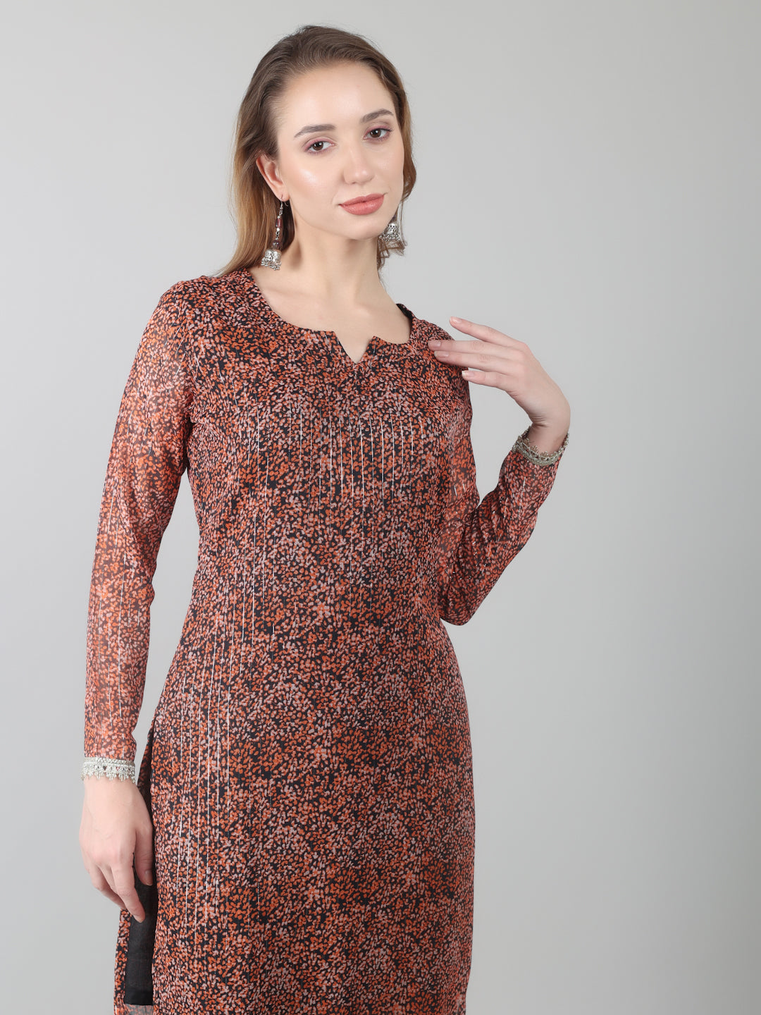 Rust Georgette Lurex Suit Set