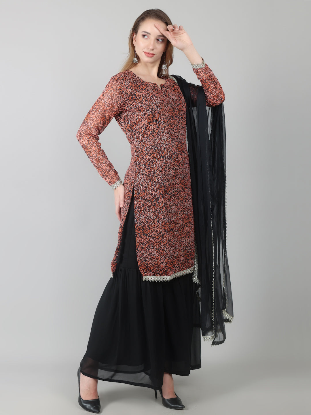 Rust Georgette Lurex Suit Set