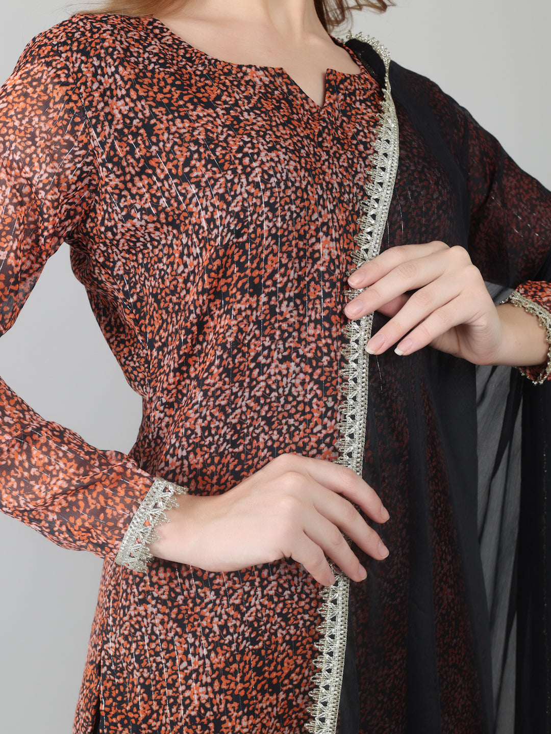 Rust Georgette Lurex Suit Set