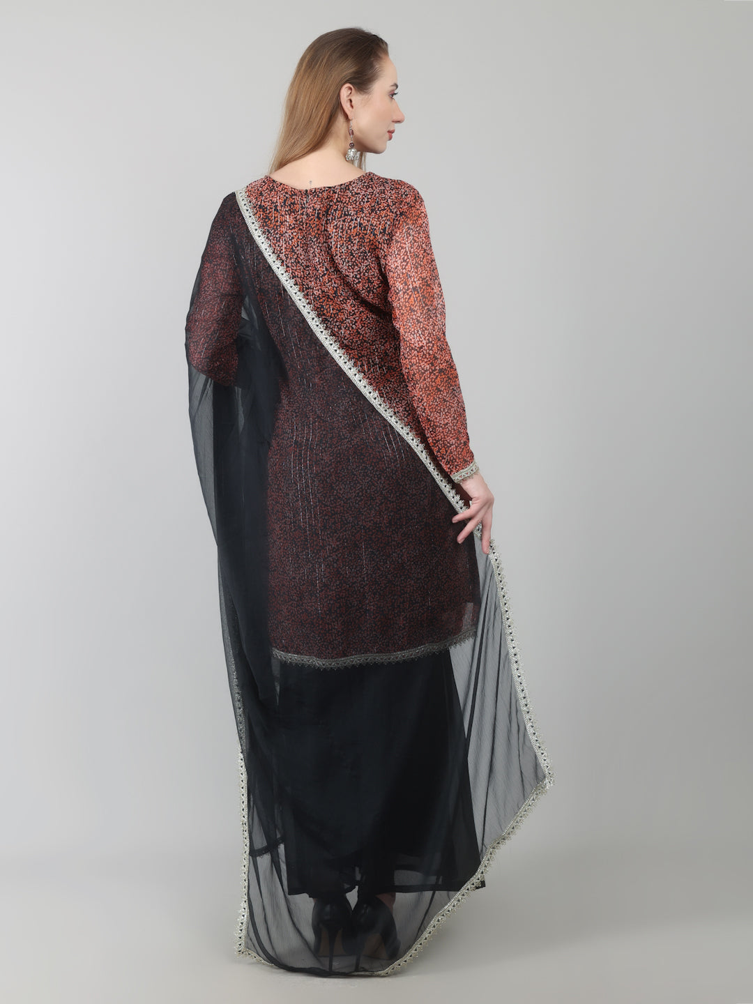 Rust Georgette Lurex Suit Set