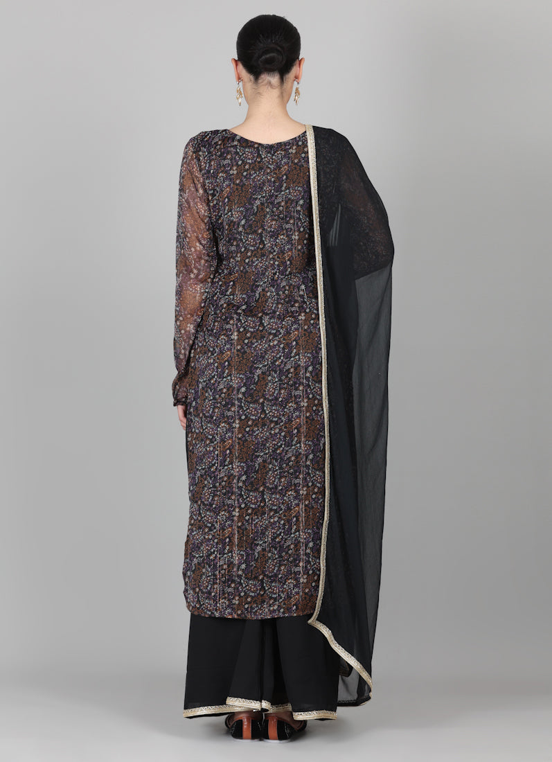 Black Georgette Lurex Palazzo Suit Set