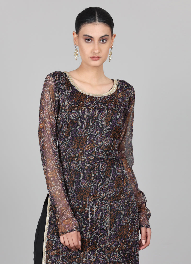 Black Georgette Lurex Palazzo Suit Set