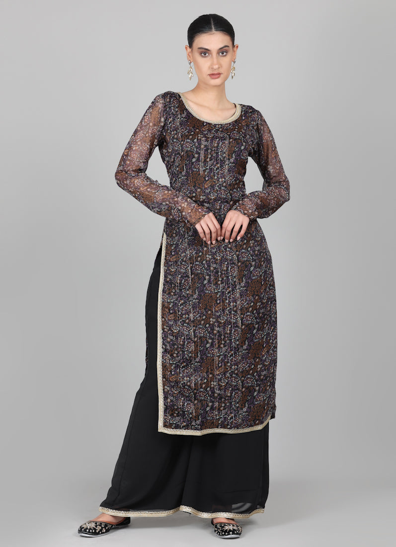 Black Georgette Lurex Palazzo Suit Set