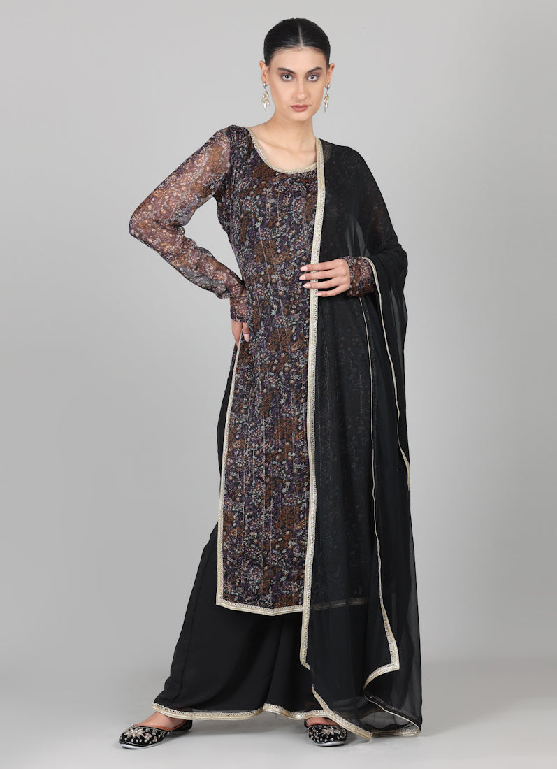 Black Georgette Lurex Palazzo Suit Set