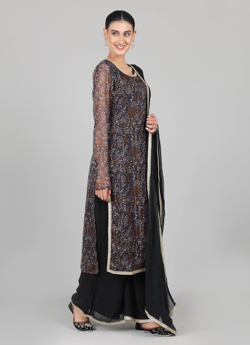 Black Georgette Lurex Palazzo Suit Set