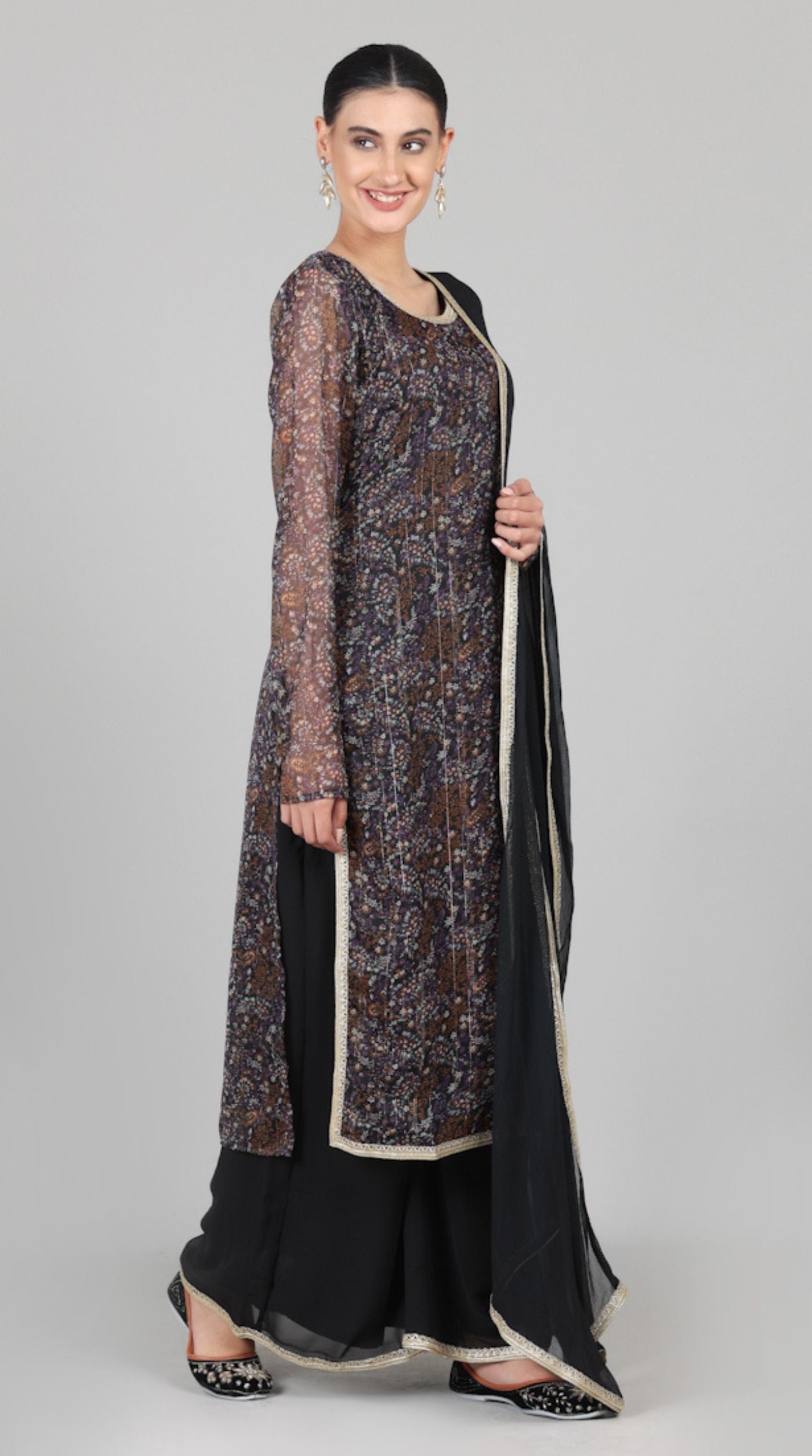 Black Georgette Lurex Palazzo Suit Set