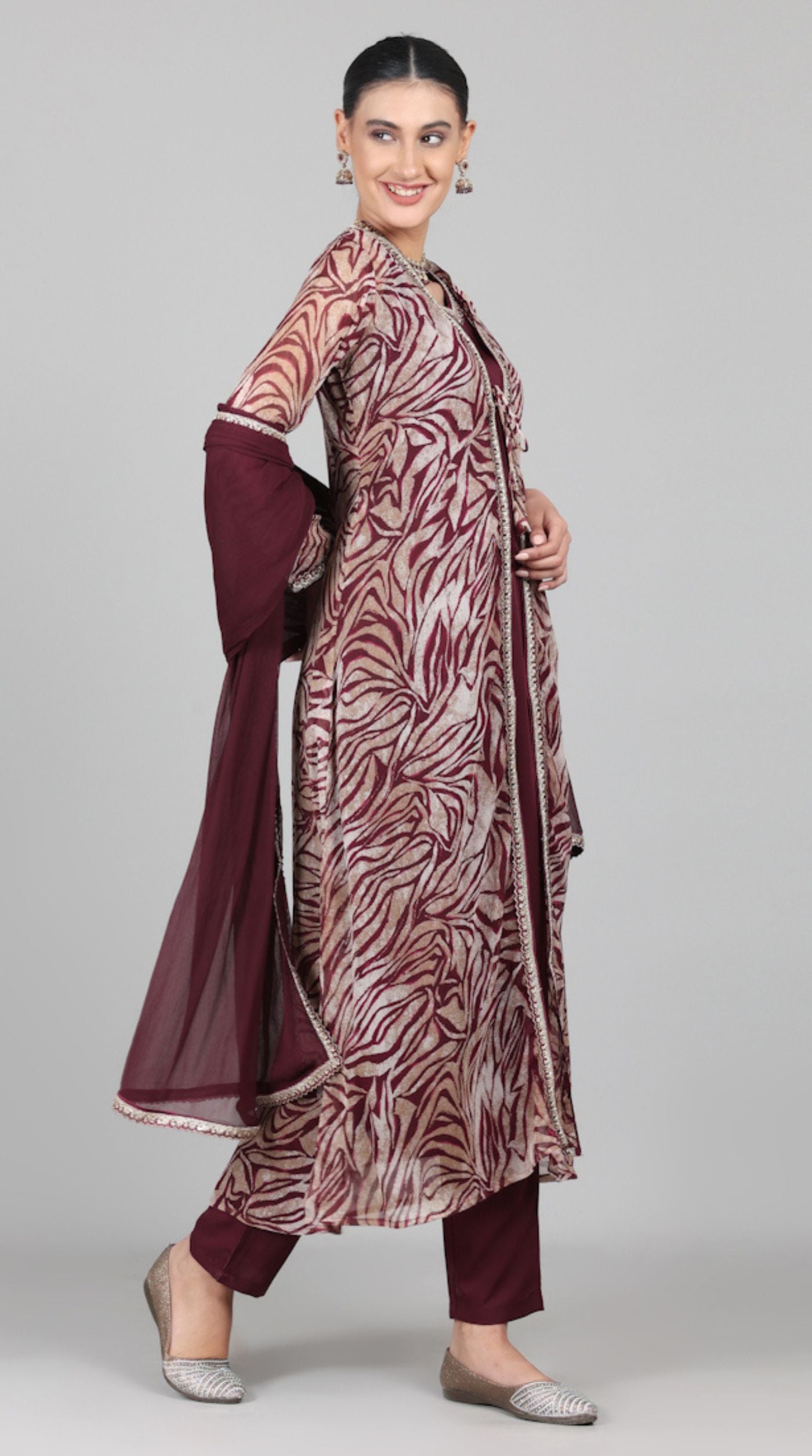 Wine A-line Jacket Style Suit Set