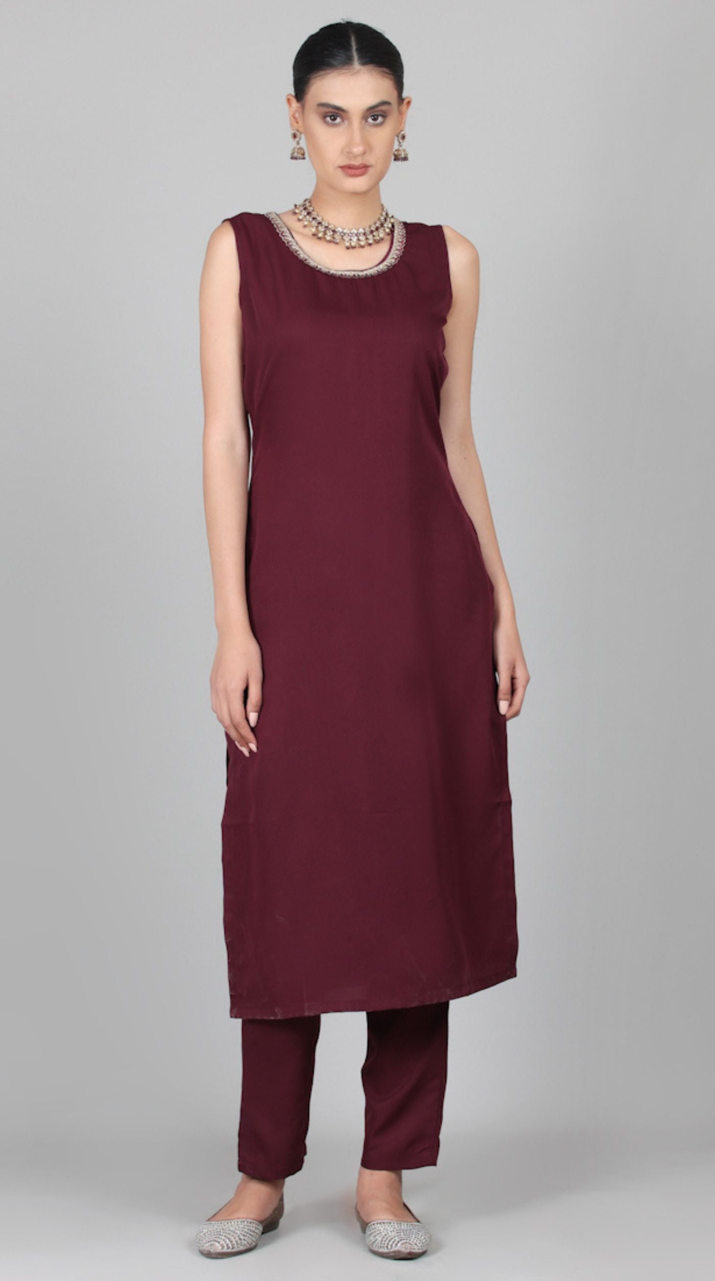 Wine A-line Jacket Style Suit Set