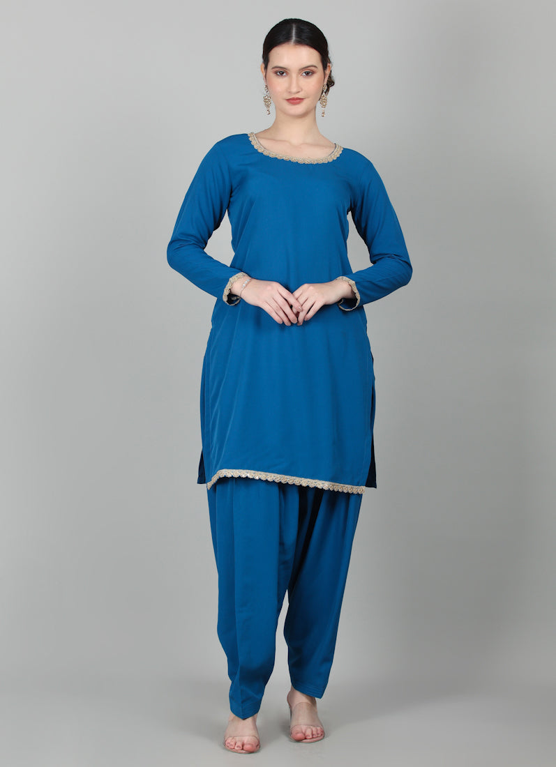 Blue Crepe Printed Dupatta Suit Set