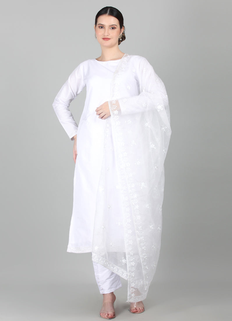 White Taffeta Silk Trouser Suit Set