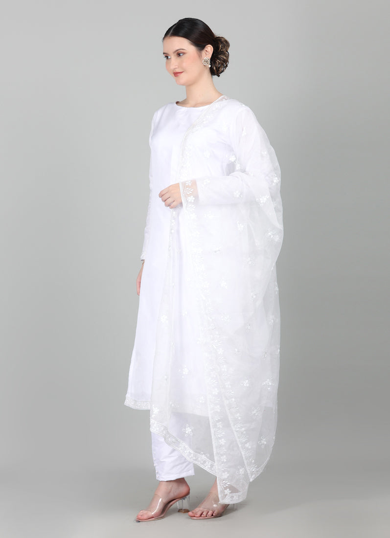 White Taffeta Silk Trouser Suit Set