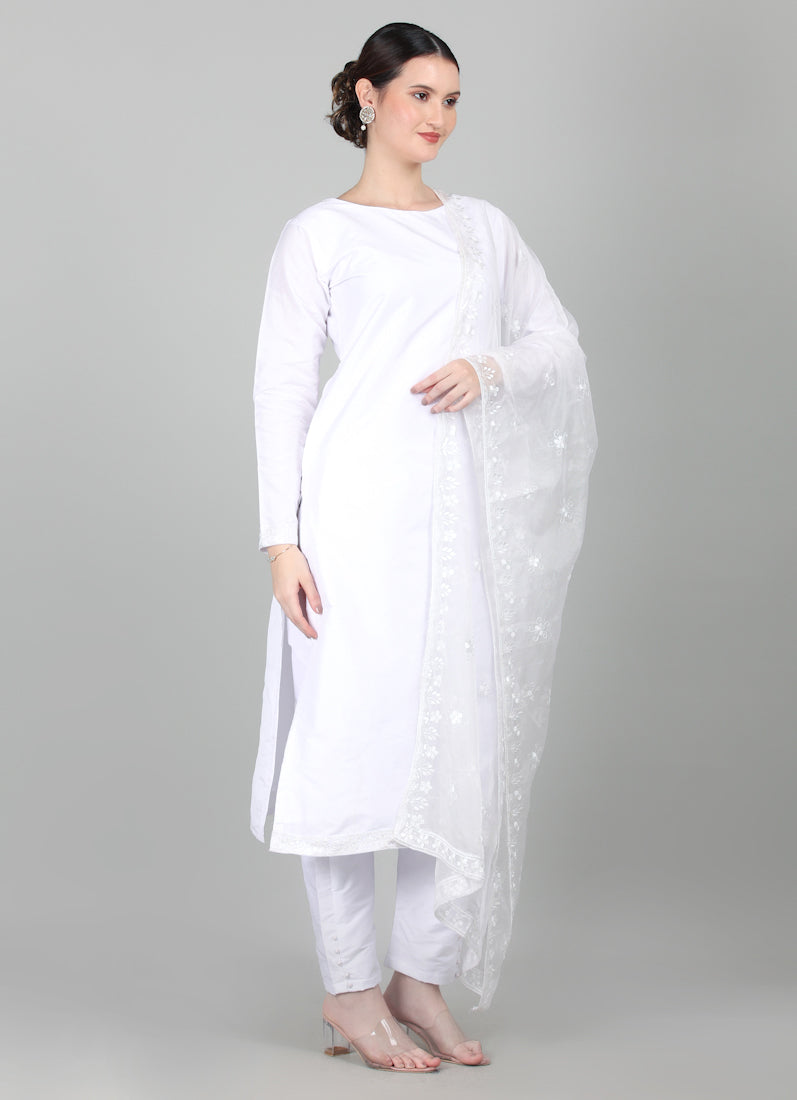 White Taffeta Silk Trouser Suit Set