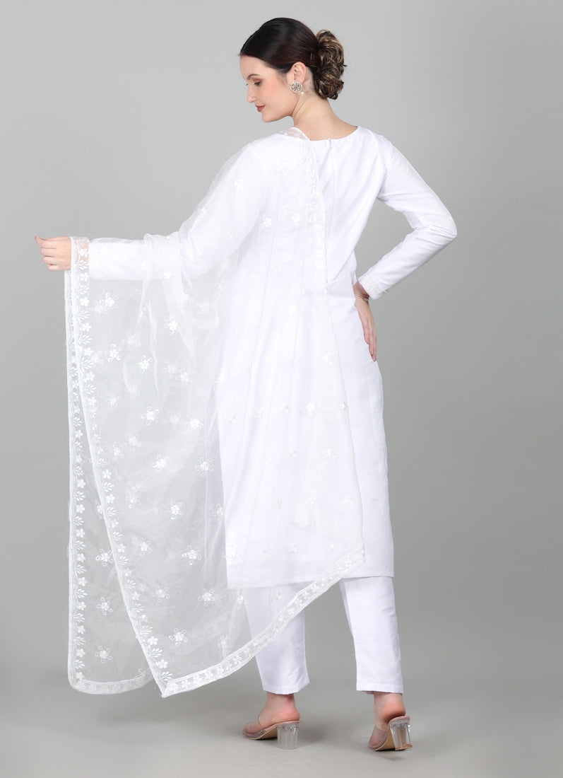 White Taffeta Silk Trouser Suit Set