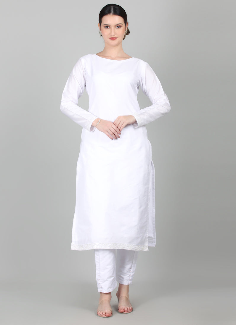 White Taffeta Silk Trouser Suit Set