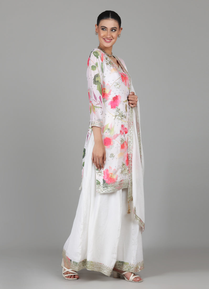 Ivory Chinon Floral Printed Suit Set