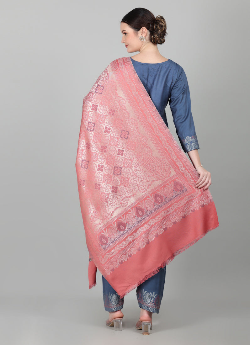 Blue Straight Cut Shawl Suit Set