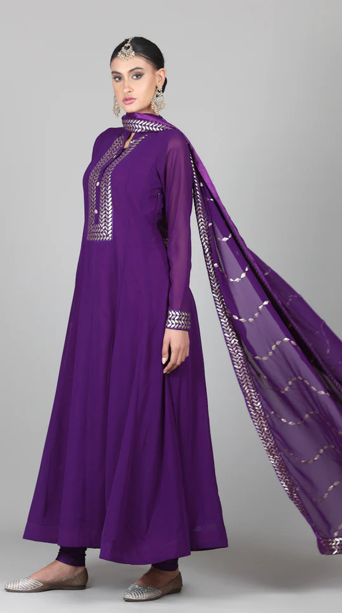 Buy Purple Georegtte Anarkali Suit Set in UK
