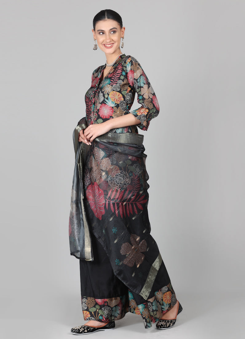 Black Modal Shirt Style Suit Set