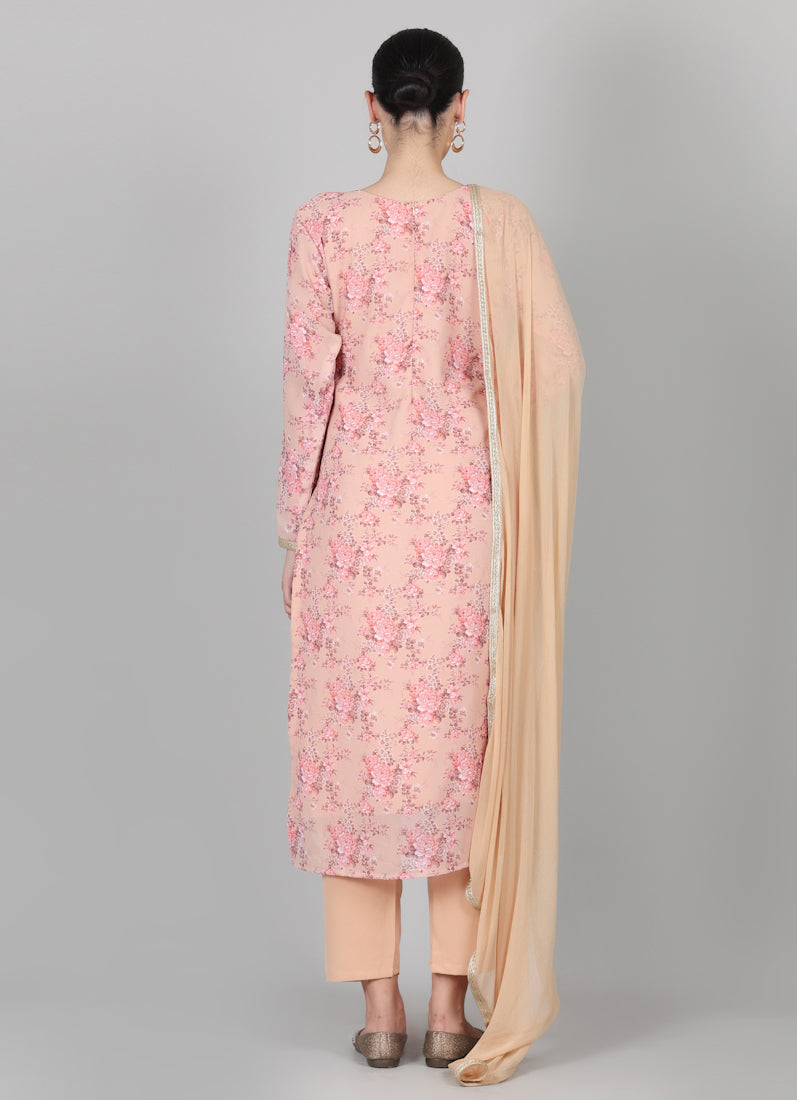 Mouse Brown Straight Cut Floral Printed Suit Set