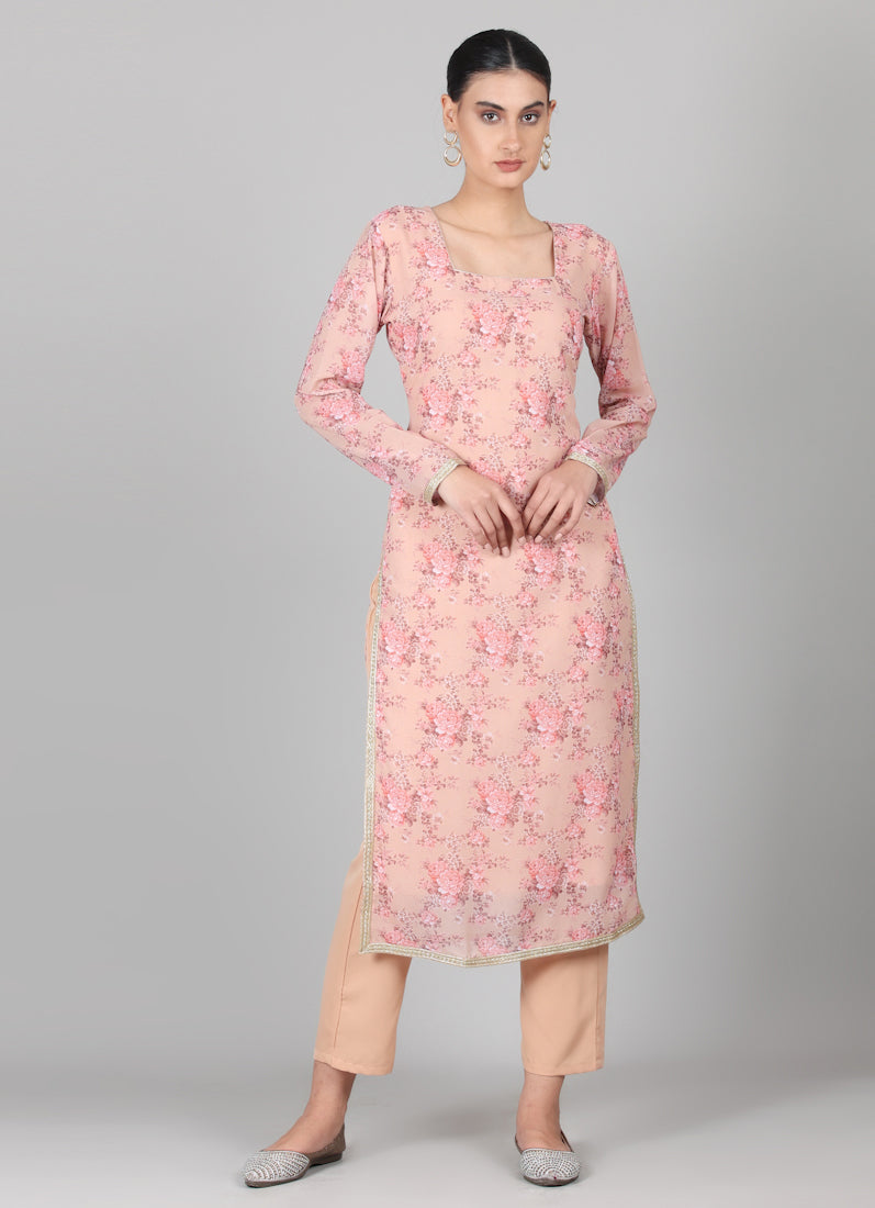 Mouse Brown Straight Cut Floral Printed Suit Set