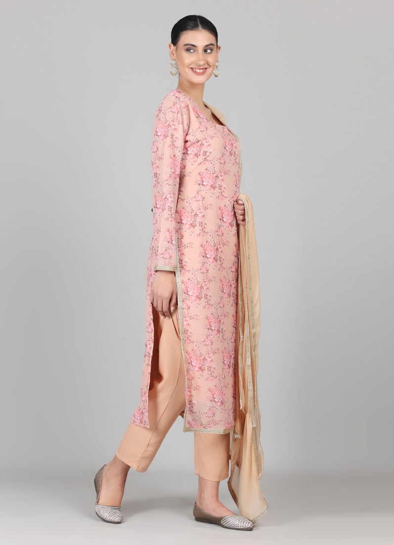 Mouse Brown Straight Cut Floral Printed Suit Set