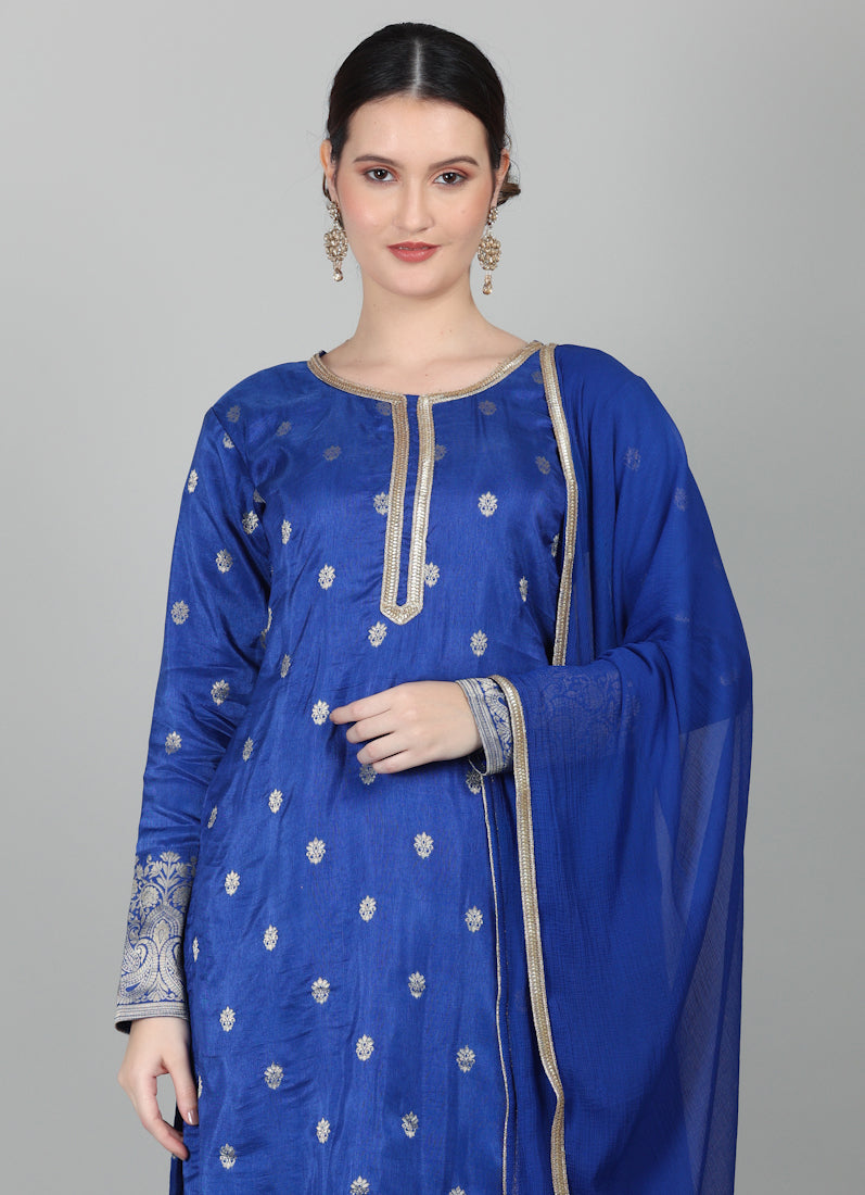 Royal Blue Georgette Jacquard Suit Set