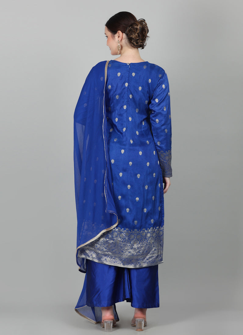 Royal Blue Georgette Jacquard Suit Set