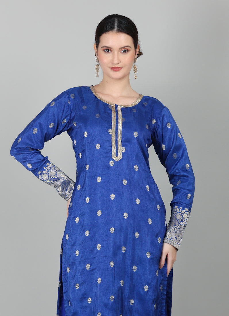 Royal Blue Georgette Jacquard Suit Set