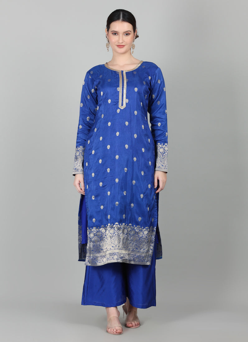 Royal Blue Georgette Jacquard Suit Set