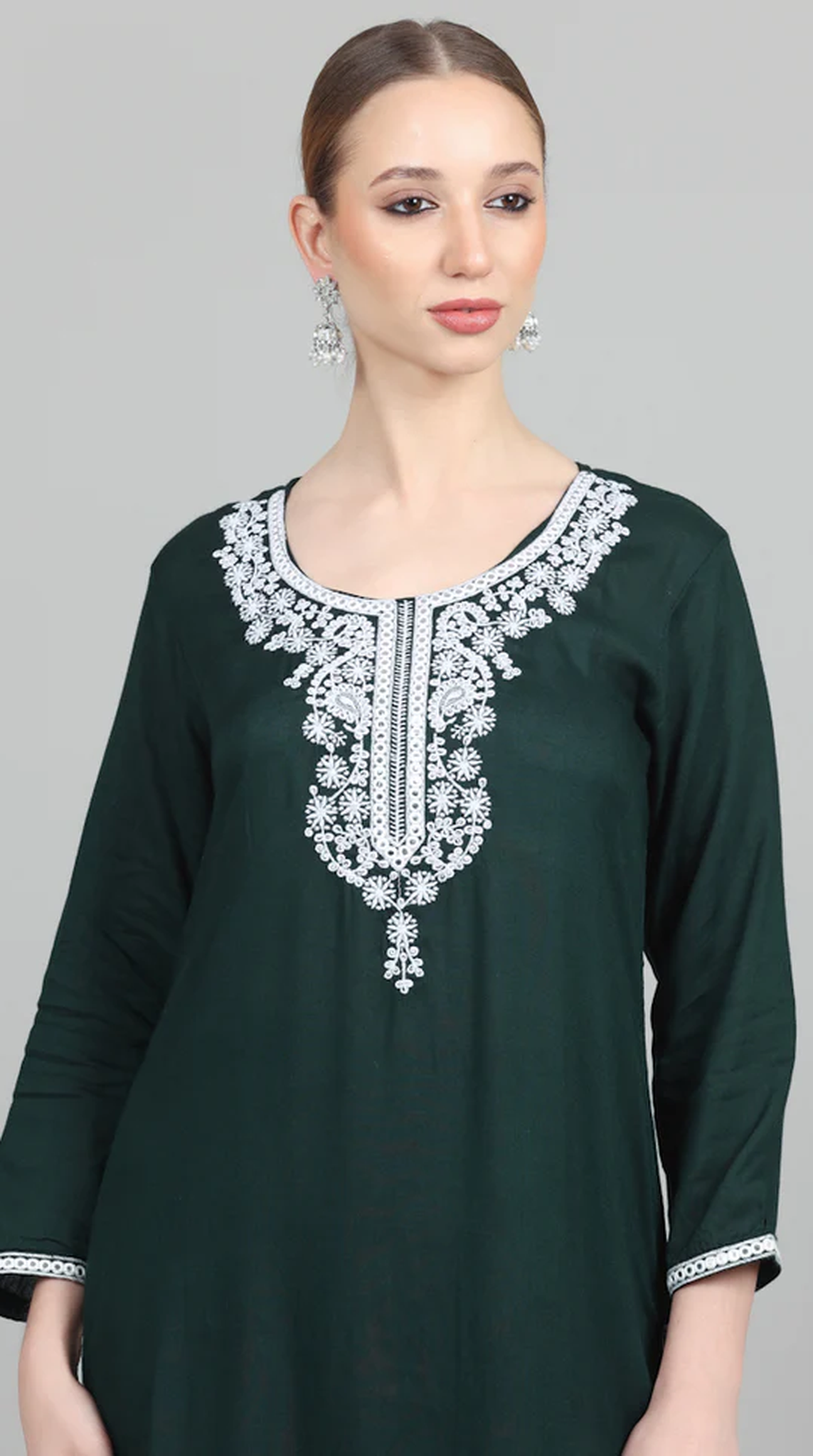 Dark Green Thread Embroidered Suit Set