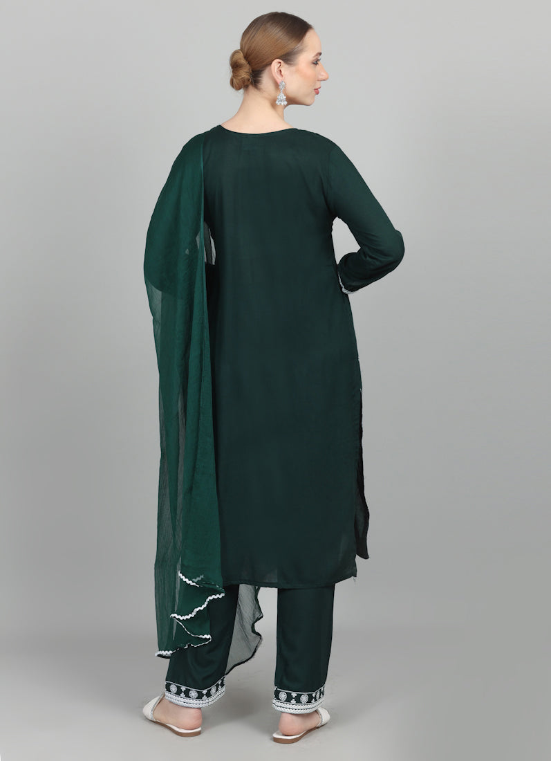 Dark Green Thread Embroidered Suit Set
