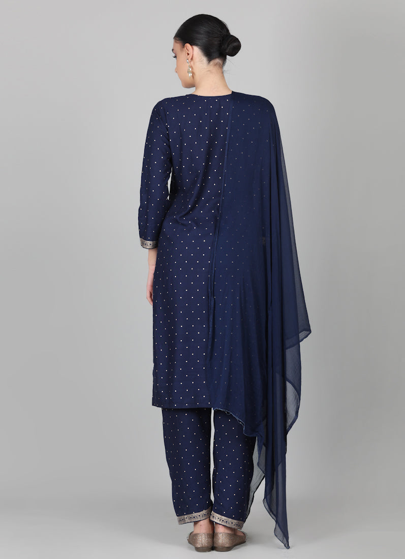 Midnight Blue Embroidered Suit Set