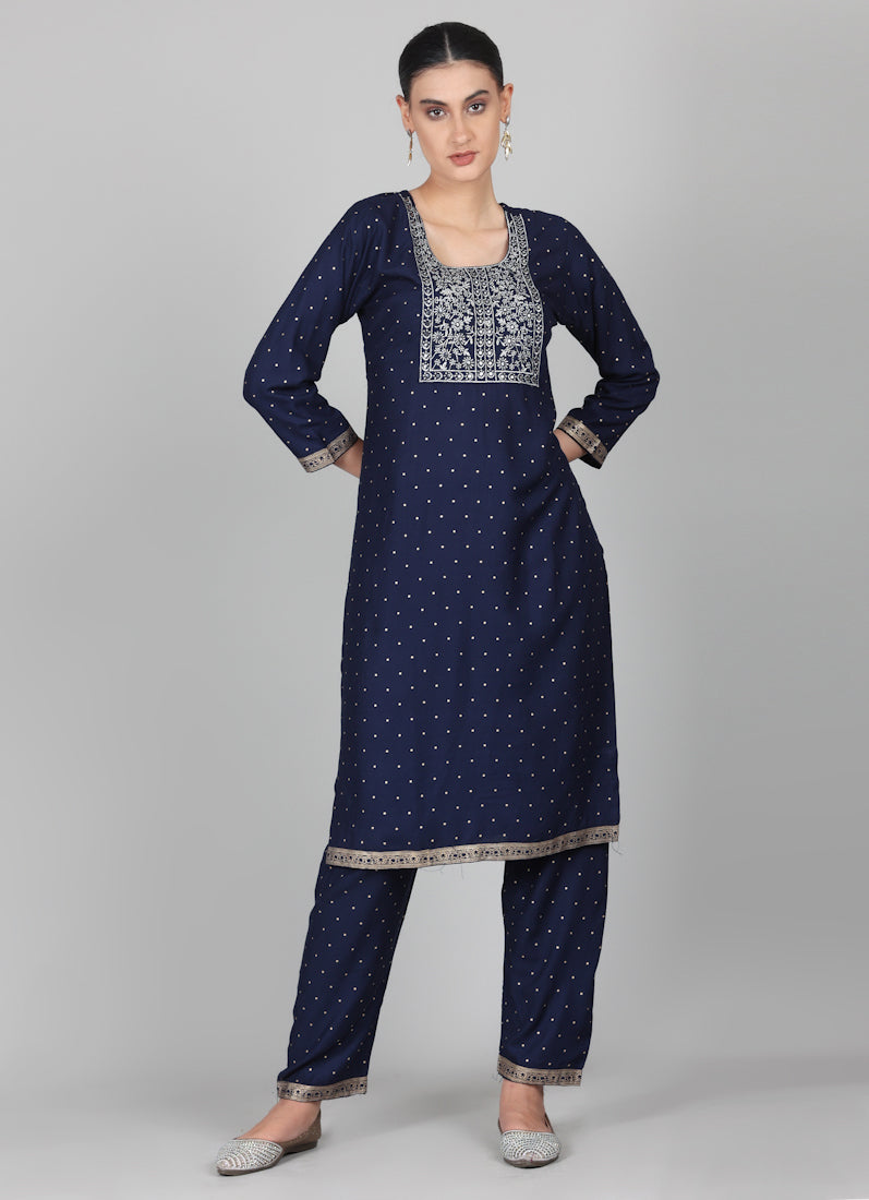 Midnight Blue Embroidered Suit Set