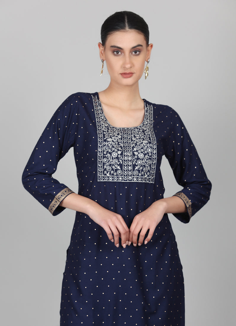 Midnight Blue Embroidered Suit Set