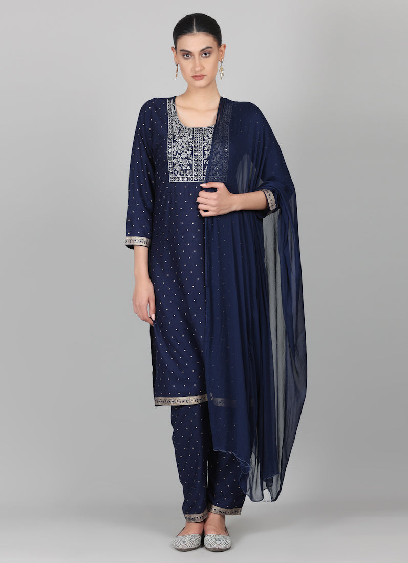 Midnight Blue Embroidered Suit Set