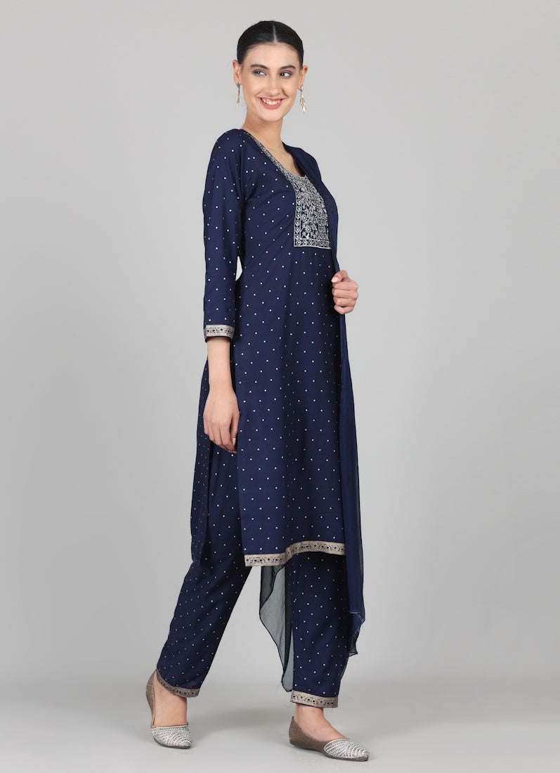 Midnight Blue Embroidered Suit Set