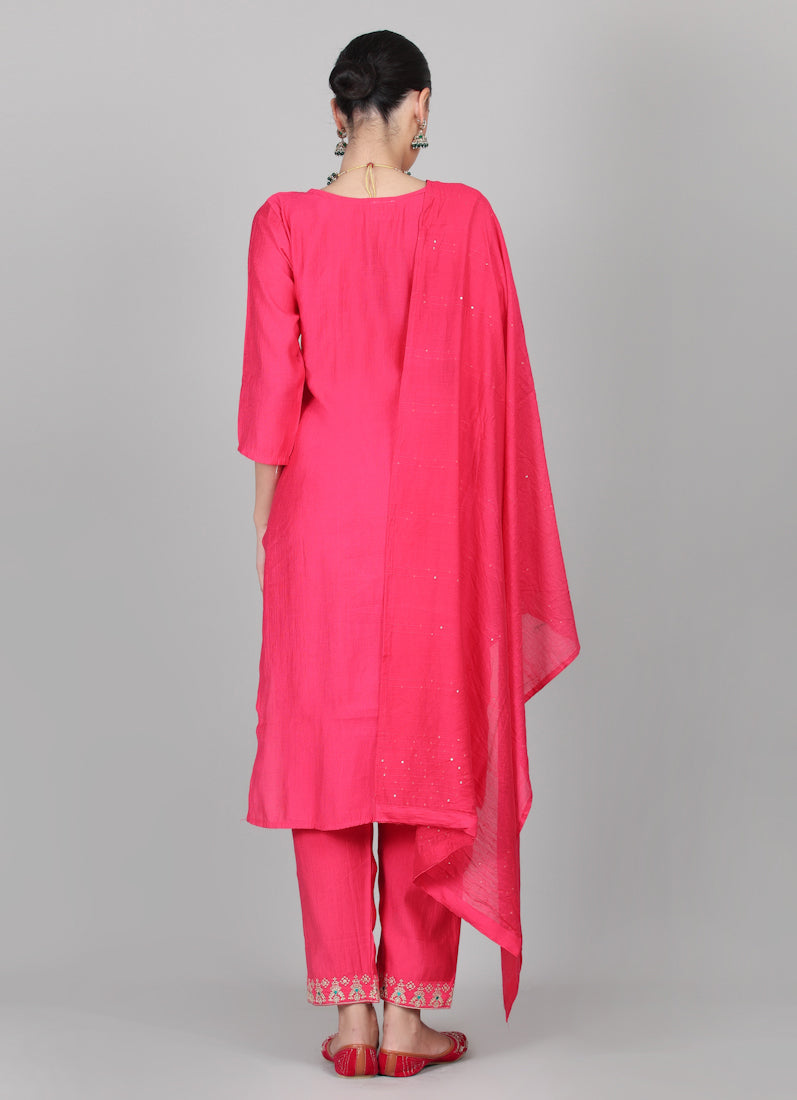 Magenta Silk Thread Embroidered Suit Set