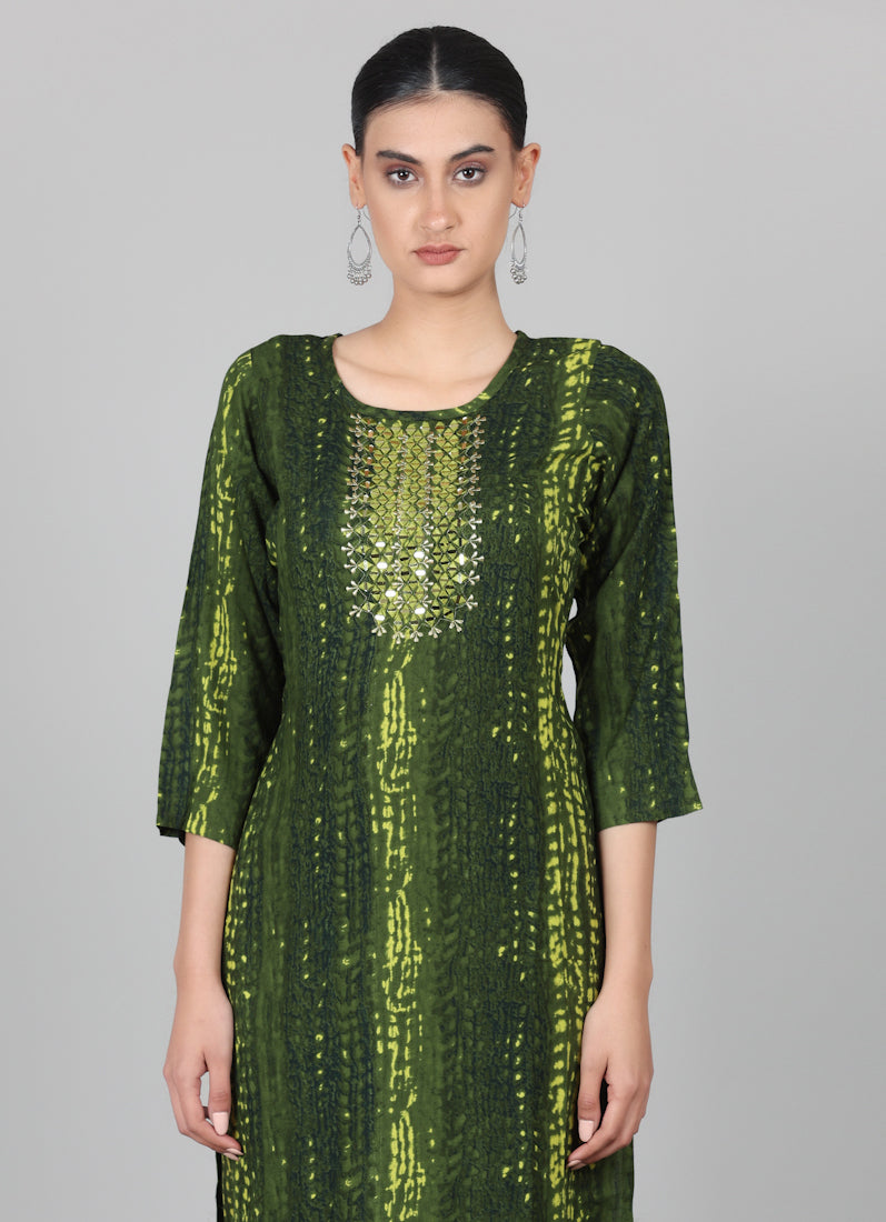 Green Rayon Thread Sippi Embroidered Suit Set