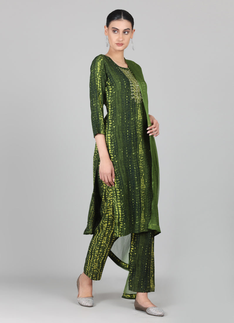 Green Rayon Thread Sippi Embroidered Suit Set