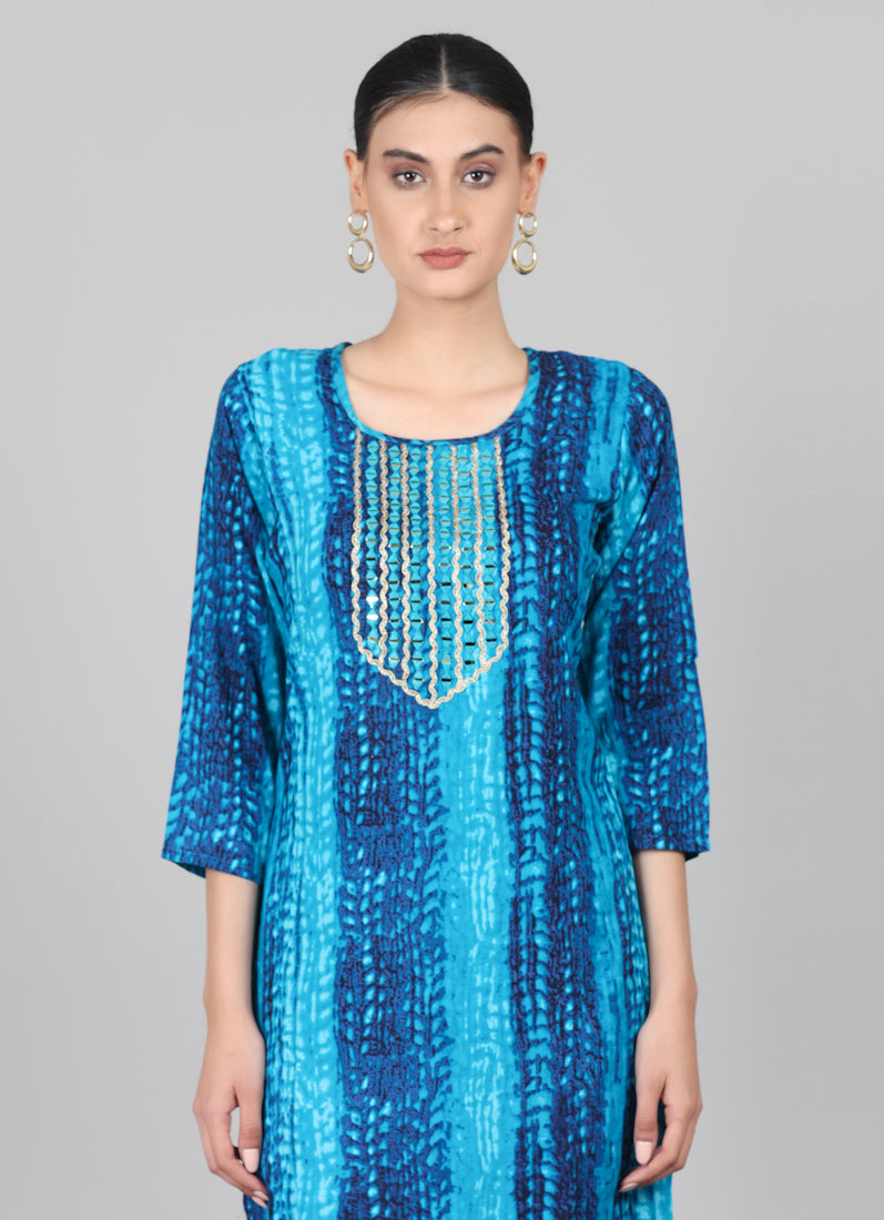 Blue Rayon Thread Sequin Embroidered Suit Set