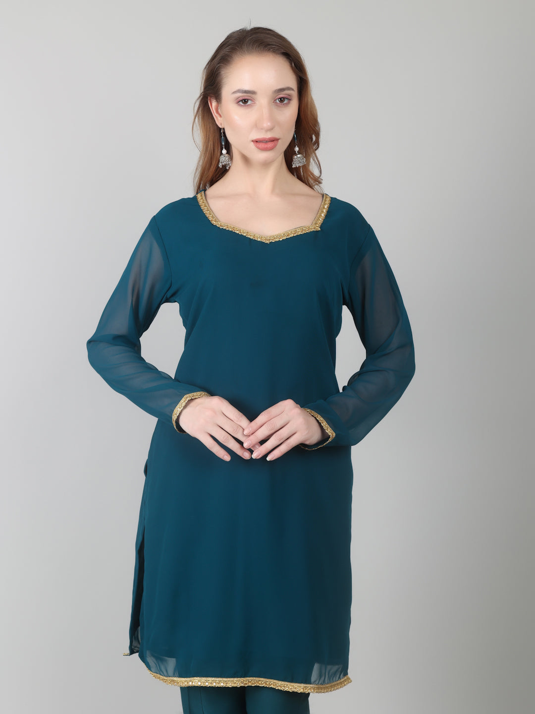 Teal Georgette Shift Suit Set